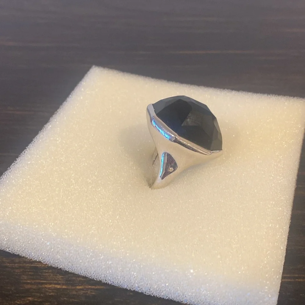 Stella and Dot Nouvelle Cocktail Ring Black Silver Adjustable Retired - Picture 8 of 9